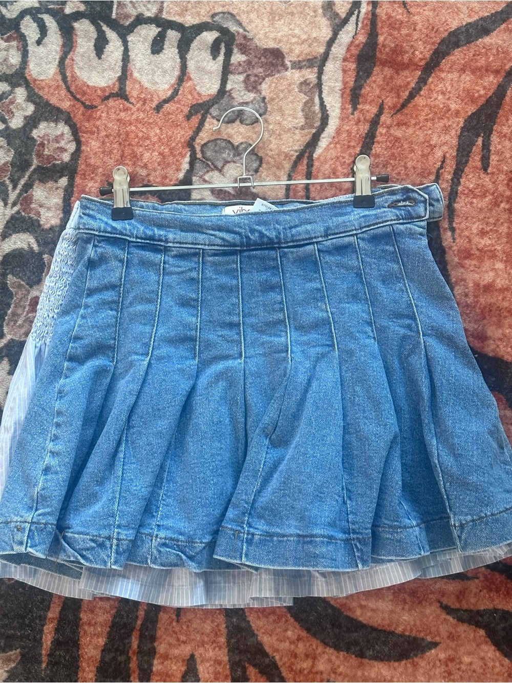 Vibrant Blue Pleated Denim Skirt